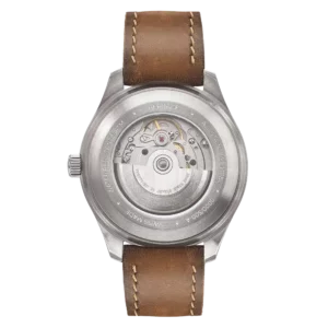 Reloj de pulsera Minor Heritage Classic Beige automático con correa de piel color marrón avellana y pespunte en hilo beige encerado - Tapa del reloj con cristal de zafiro