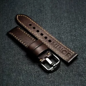 Customizable handcrafted straps - Molasses brown leather strap with beige thread - Polished steel buckle
