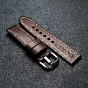 Customizable handcrafted straps - Molasses brown leather strap with beige thread - Brushed steel buckle