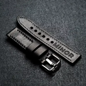 Customizable handcrafted straps - Black leather strap with black thread - Polished steel buckle