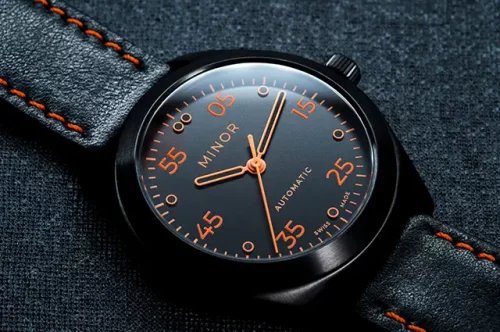 Swiss Made Automatic Watch Swiss Made Minor Heritage Black &amp; Orange - minorwatches.com